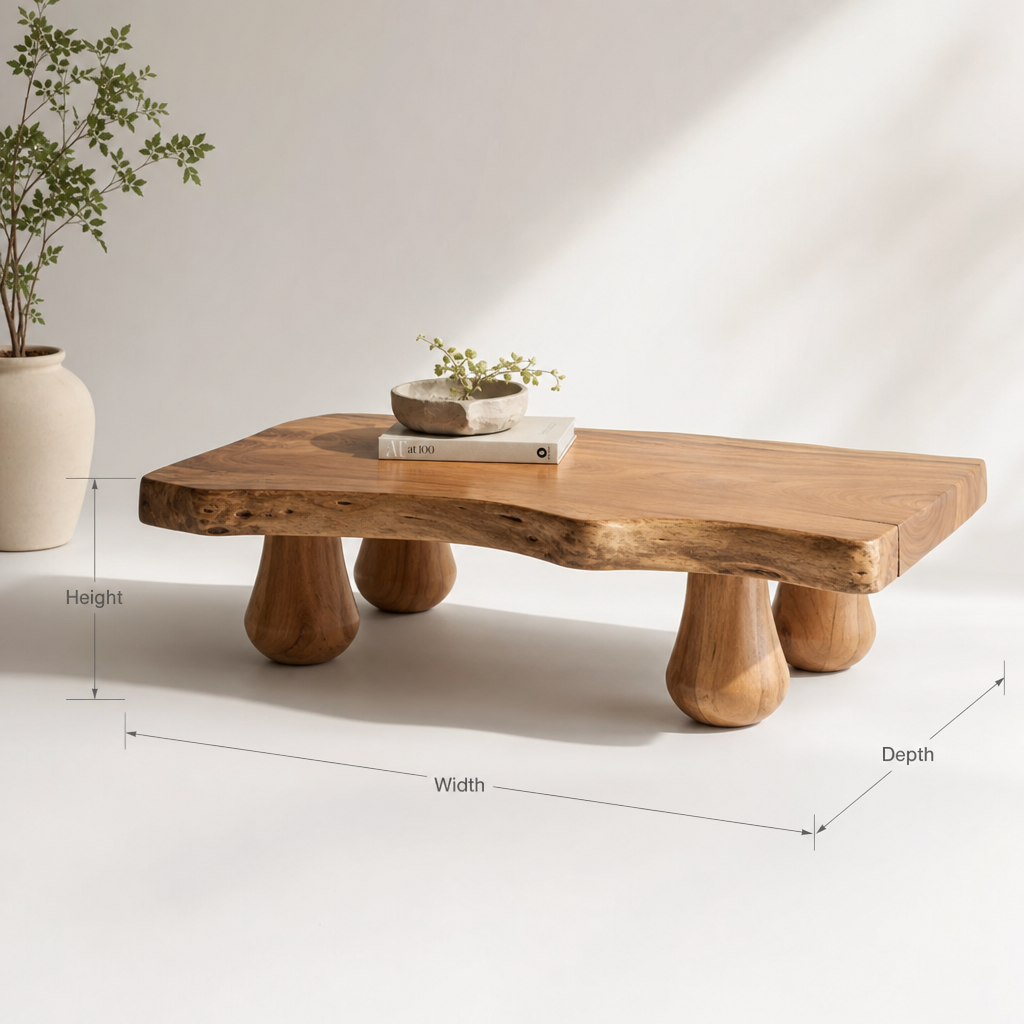 Rustic Live Edge Coffee Table – Handmade Wooden Table, Mid Century Modern Center Table