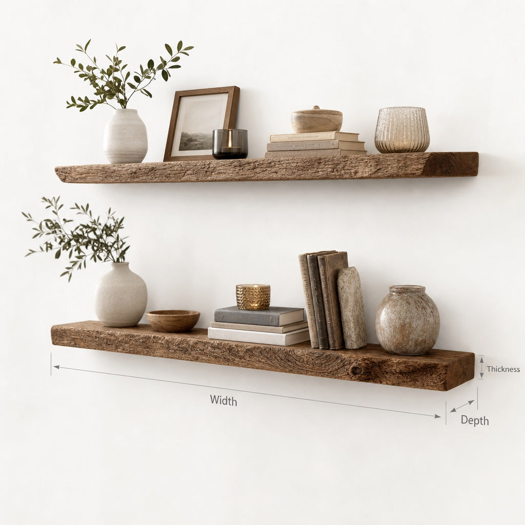 Rustic Live Edge Floating Shelf – Handmade Solid Wood Wall Shelf
