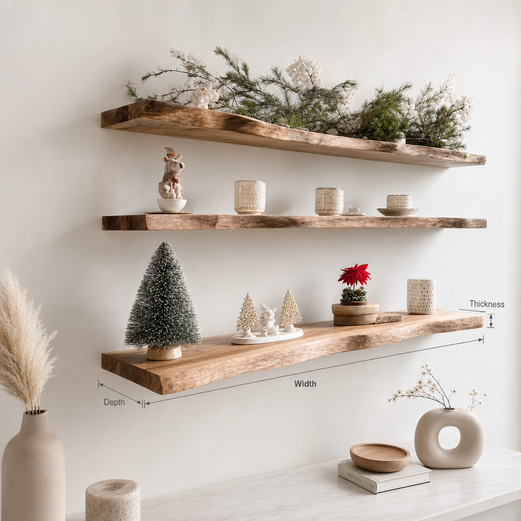 Rustic Live Edge Floating Wall Shelf – Handcrafted Solid Wood Decor