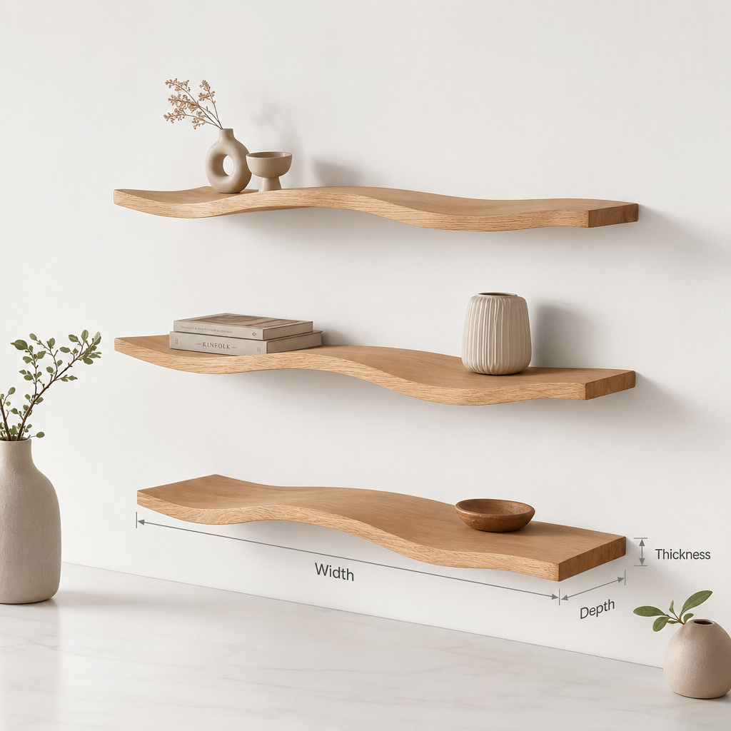 Rustic Live Edge Floating Wall Shelf – Solid Walnut Wood Decor