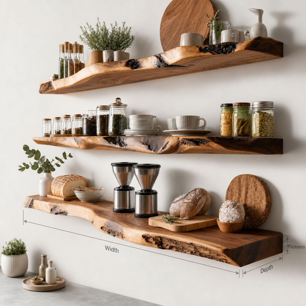 Rustic Live Edge Floating Wall Shelf – Solid Wood Home Decor