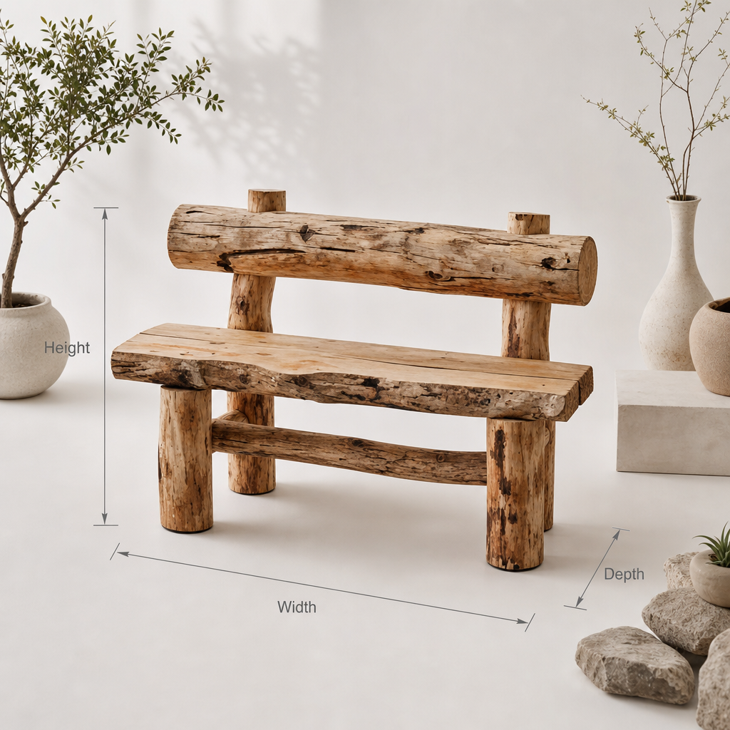Rustic Live Edge Outdoor Wooden Bench With Backrest For Porch Or Garden