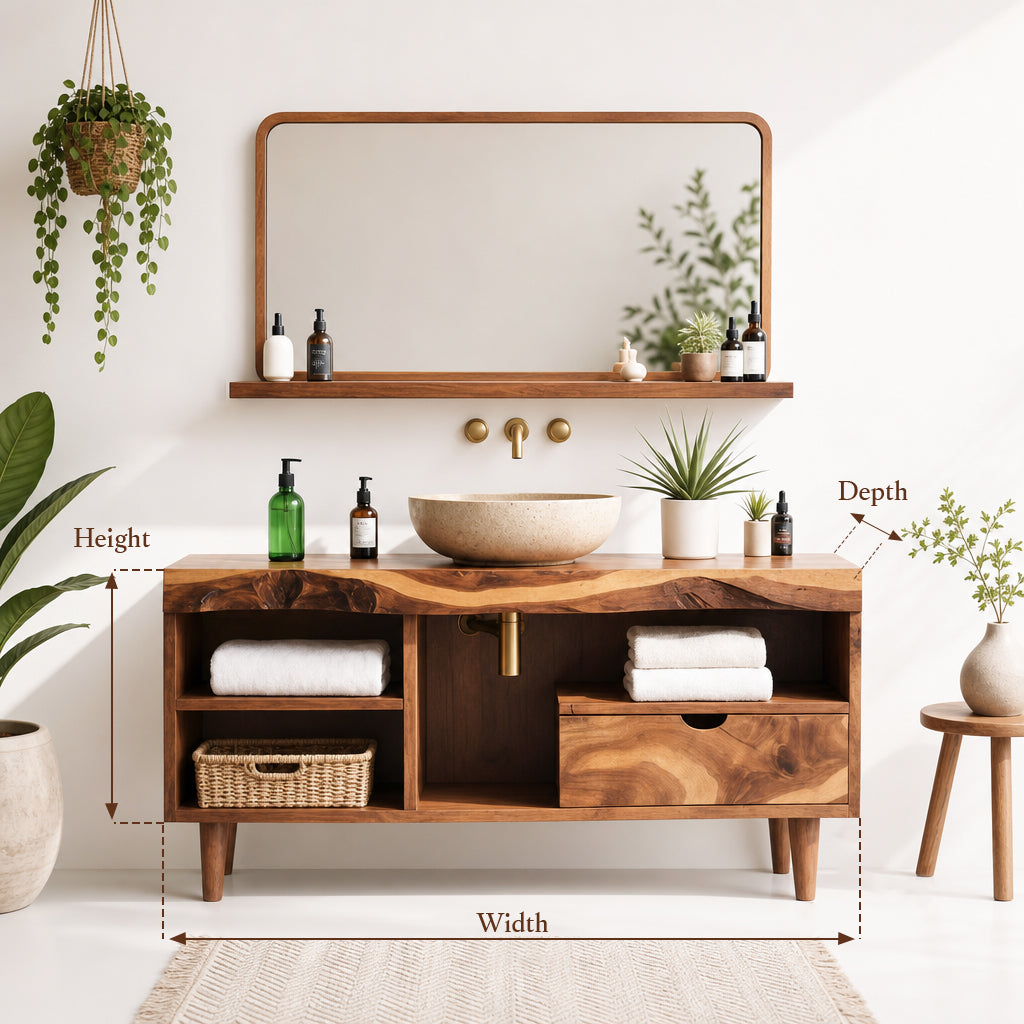 Rustic Live Edge Wood Bathroom Vanity – Handmade Solid Wood Console with Storage