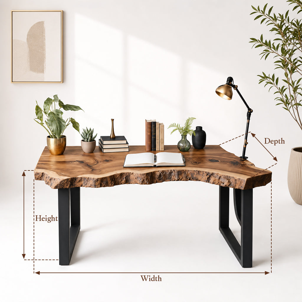 Rustic Live Edge Wooden Desk for Home Office – Natural Wood Desk
