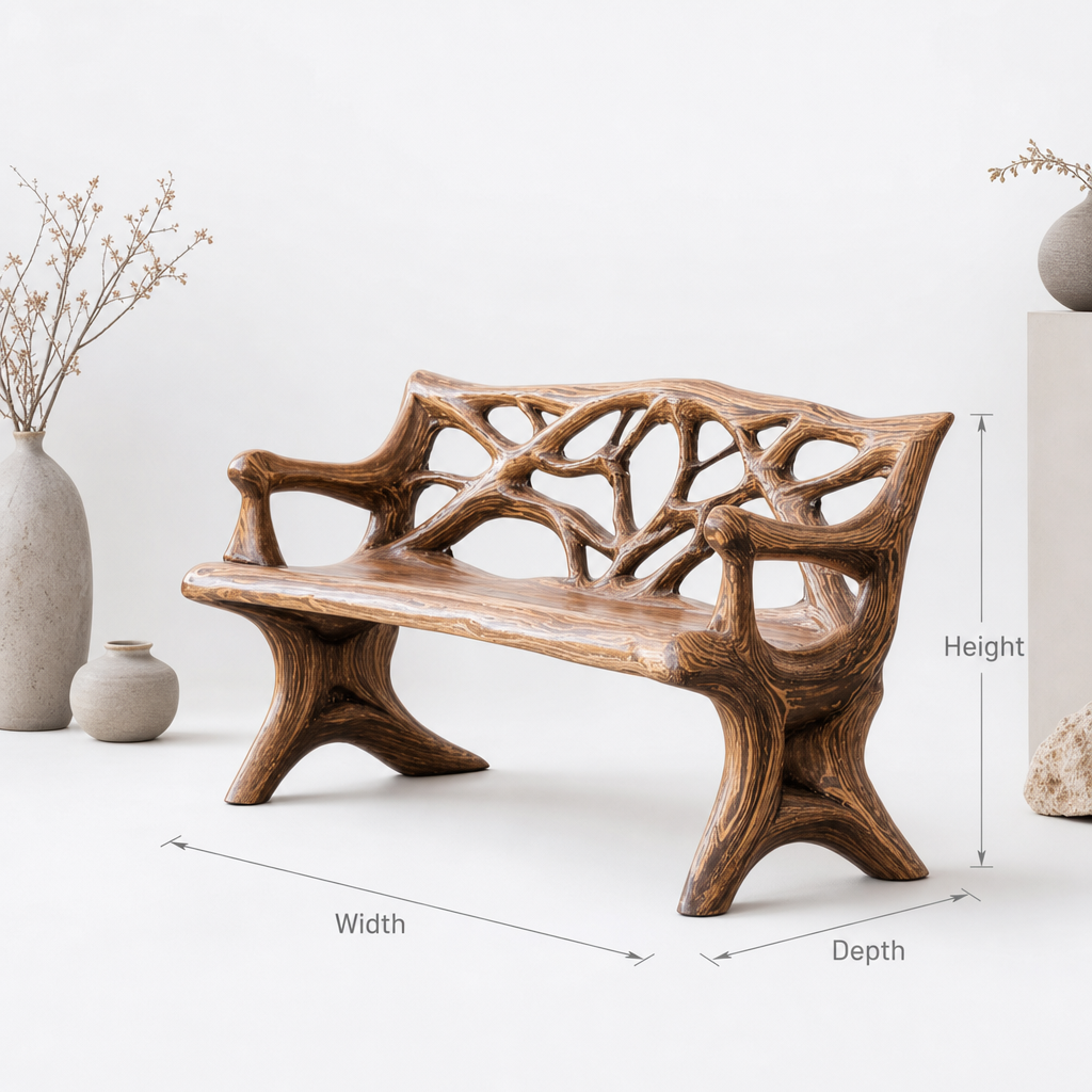Rustic handcrafted wooden farmhouse porch bench seat styled for outdoor decor
