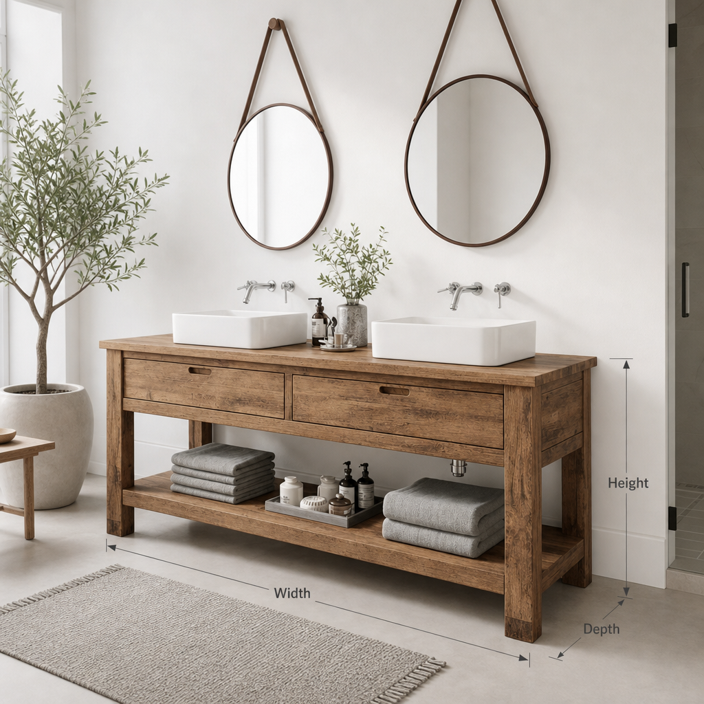 Rustic Reclaimed Wood Bathroom Vanity with Drawers – Farmhouse Double Sink