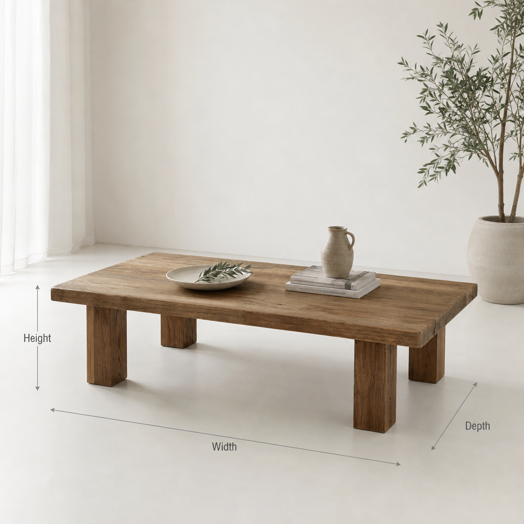 Rustic Reclaimed Wood Coffee Table with Shelf – Handmade Farmhouse Table
