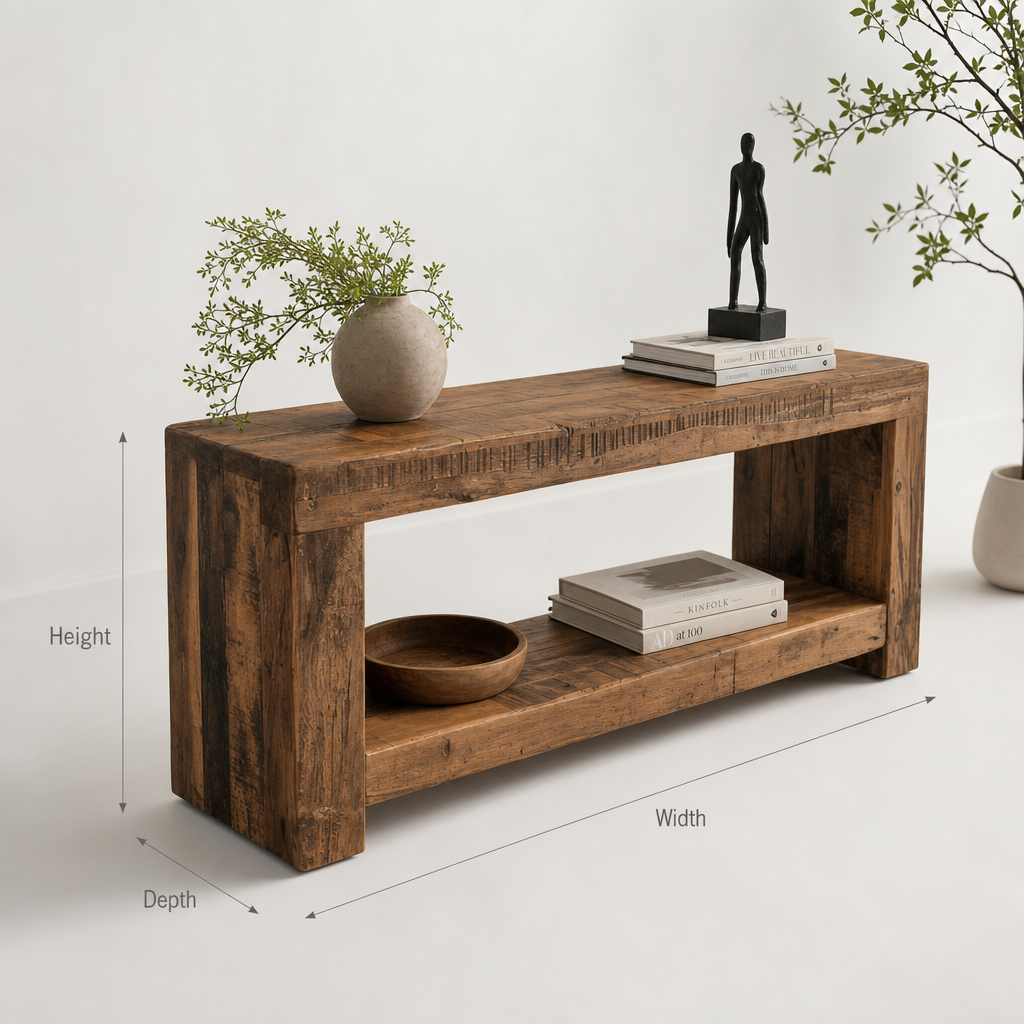 Rustic Reclaimed Wood Console Table – Handmade Solid Wood Entryway Table with Shelf