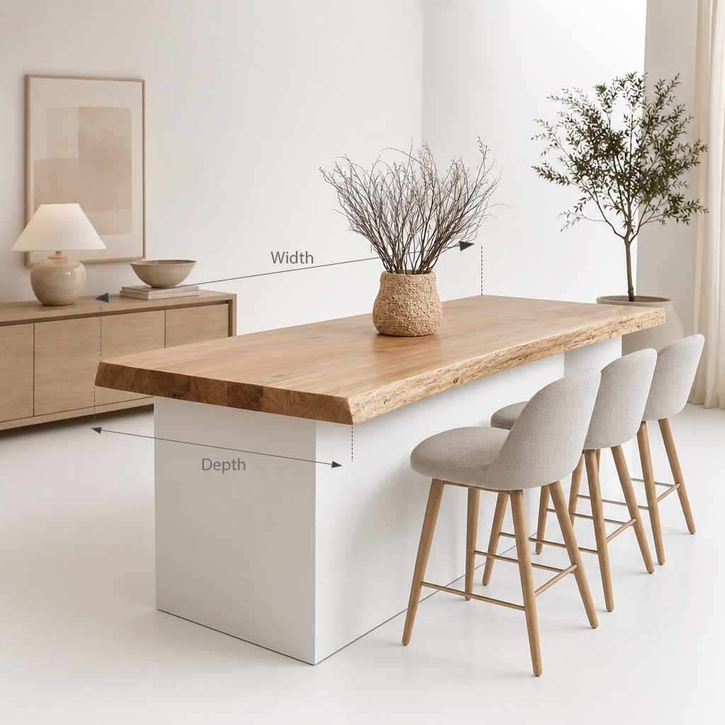 Rustic Scandinavian live edge solid wood kitchen island top slab