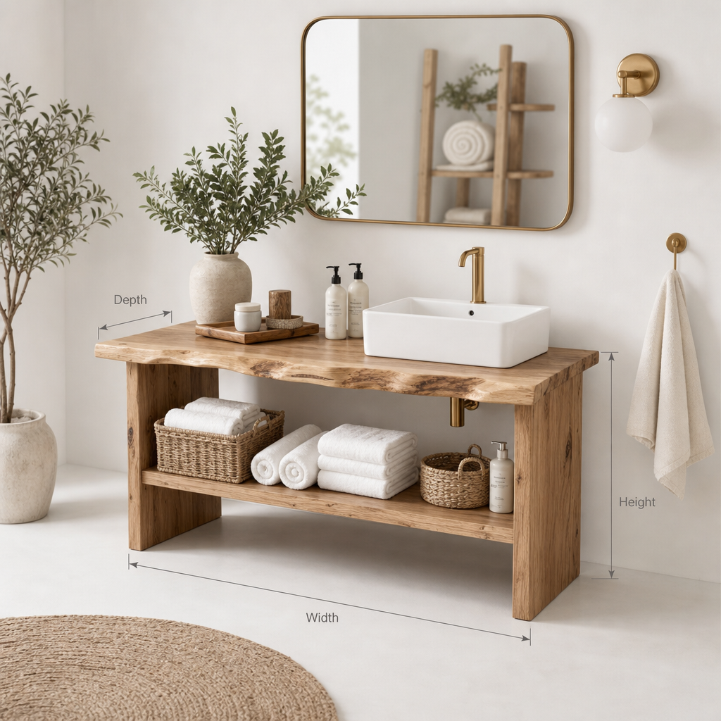 Rustic Solid Wood Bathroom Vanity with Live-Edge Countertop