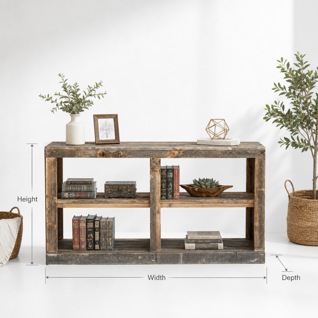 Rustic Solid Wood Bookshelf | Handmade Farmhouse Console Table & Storage Display