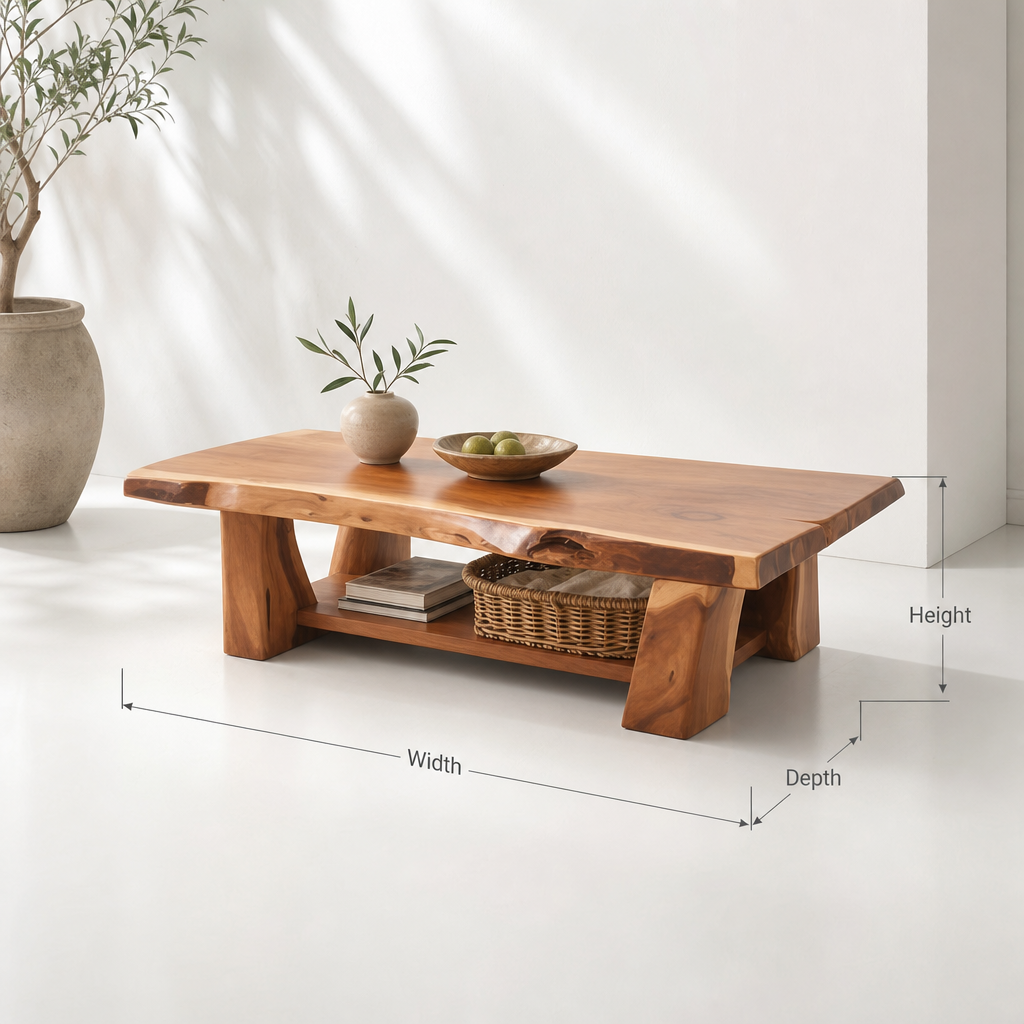 Rustic Solid Wood Coffee Table – Handcrafted with Built-In Shelf