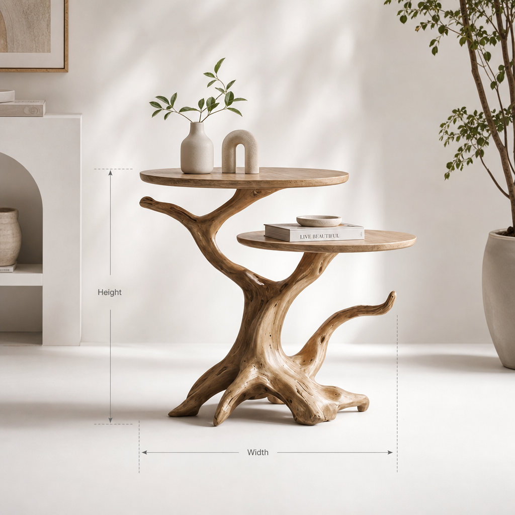 Rustic Solid Wood End Table – Nature-Inspired Tree Design