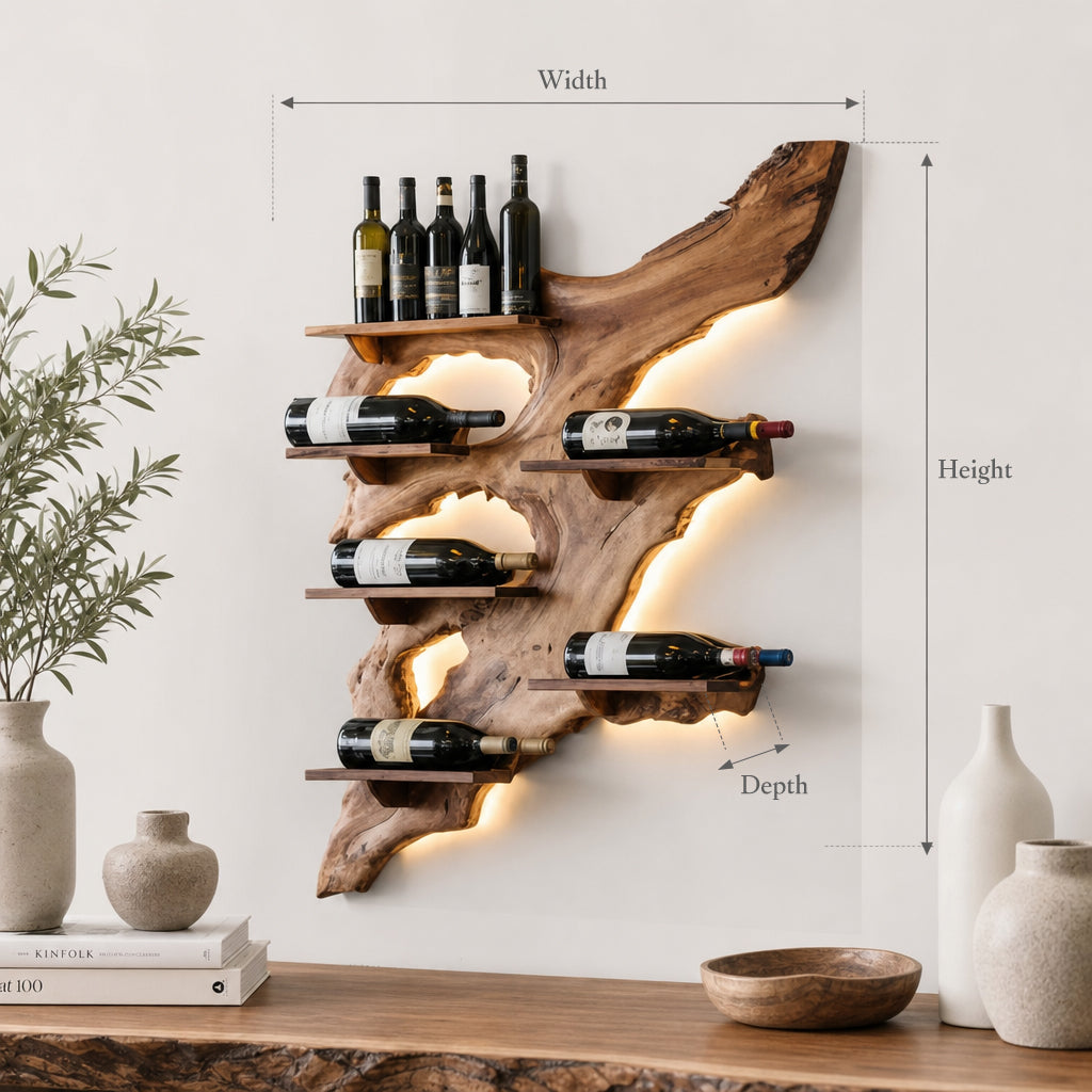 Rustic Solid Wood Wine Bottle Holder – Mid Century Wine Rack for Moder
