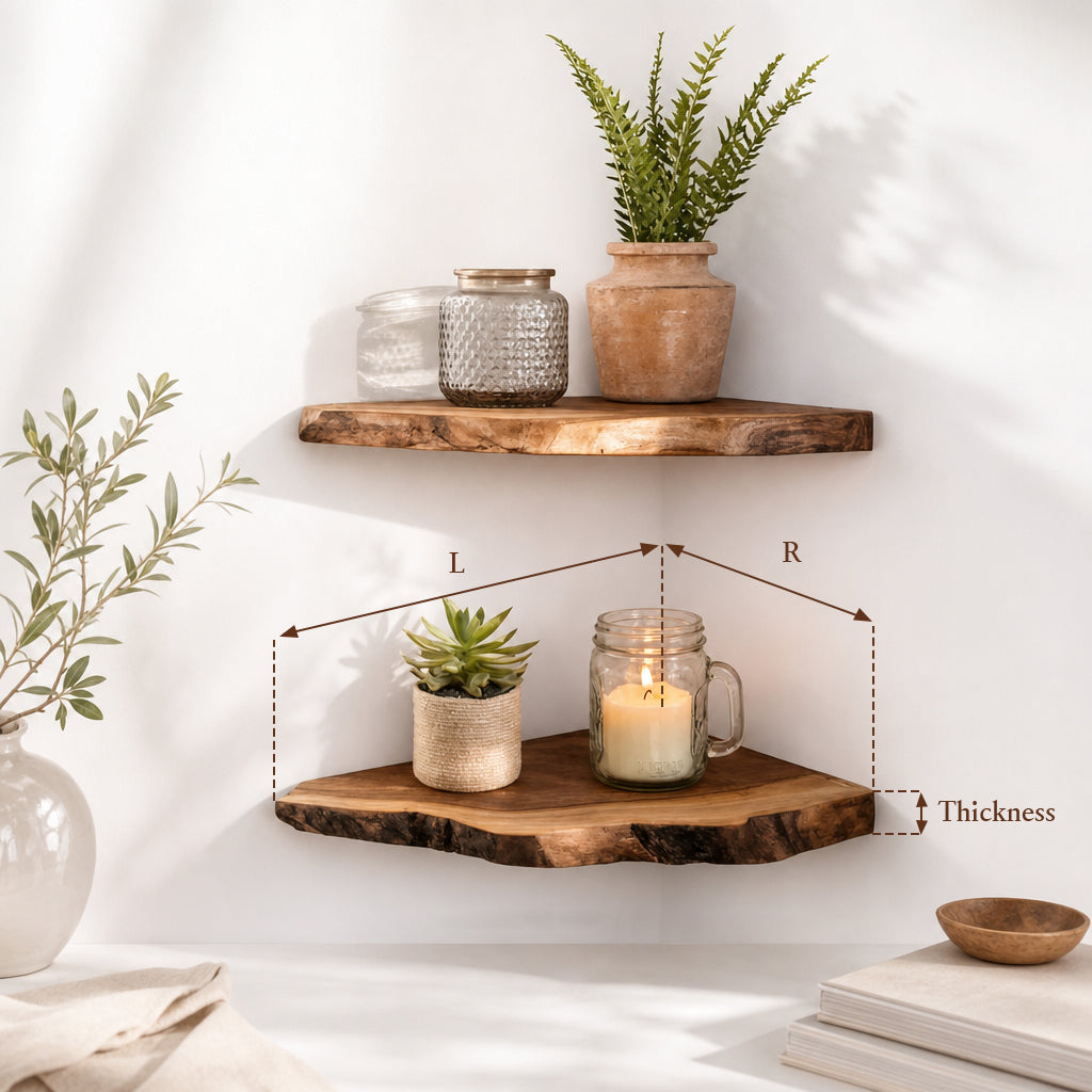 Rustic Teak Root Wood Corner Shelf - Floating Corner Shelf Decor