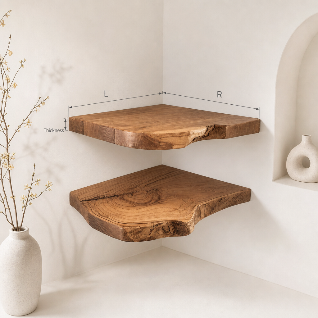 Rustic Teak Root Wood Corner Shelf: Floating Corner Shelf Decor