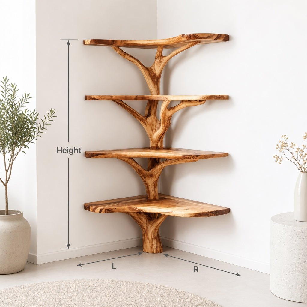 Rustic Tree-Inspired Corner Shelf – Handcrafted Branch Wood Furniture