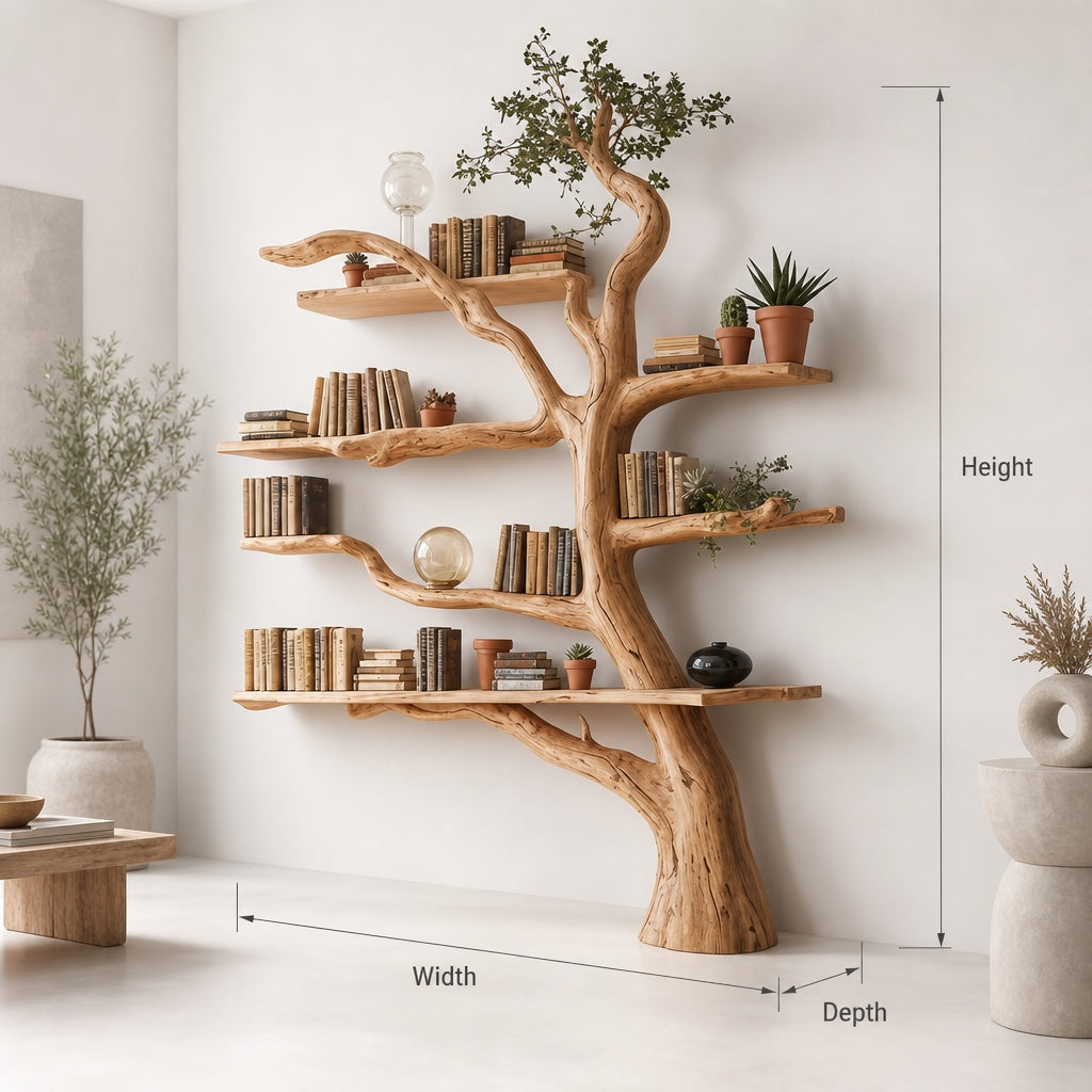 Rustic Tree Bookshelf – Handmade Wooden Bookcase, Unique Home Decor Gift