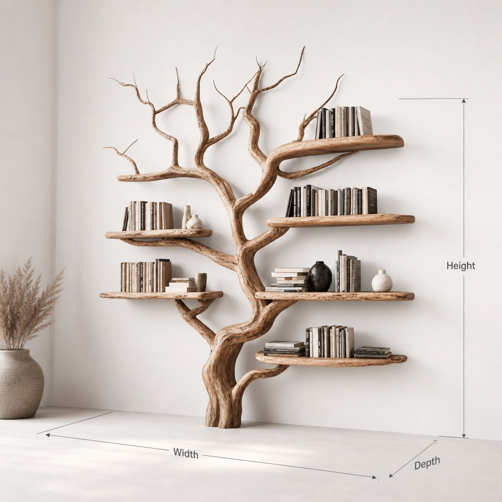 Rustic Tree Bookshelf – Handmade Wooden Branch Wall Shelf