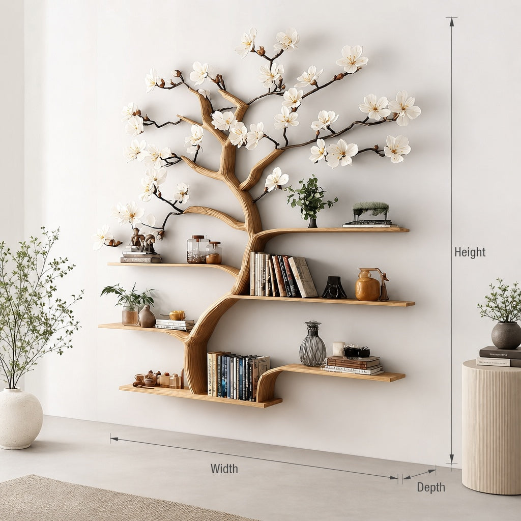 Rustic Tree Bookshelf – Wall-Mounted Wooden Bookcase & Custom Home Décor