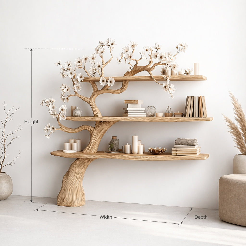 Rustic Tree Branch Bookshelf – Floating Wall Shelf for Living Room
