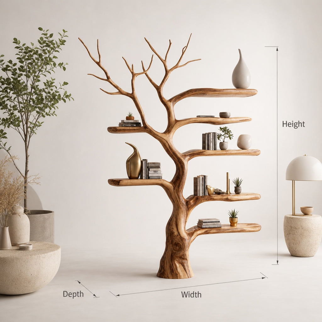Rustic Tree Branch Bookshelf Handmade Wall-Mounted Solid Wood Decor Living Room Gift Her