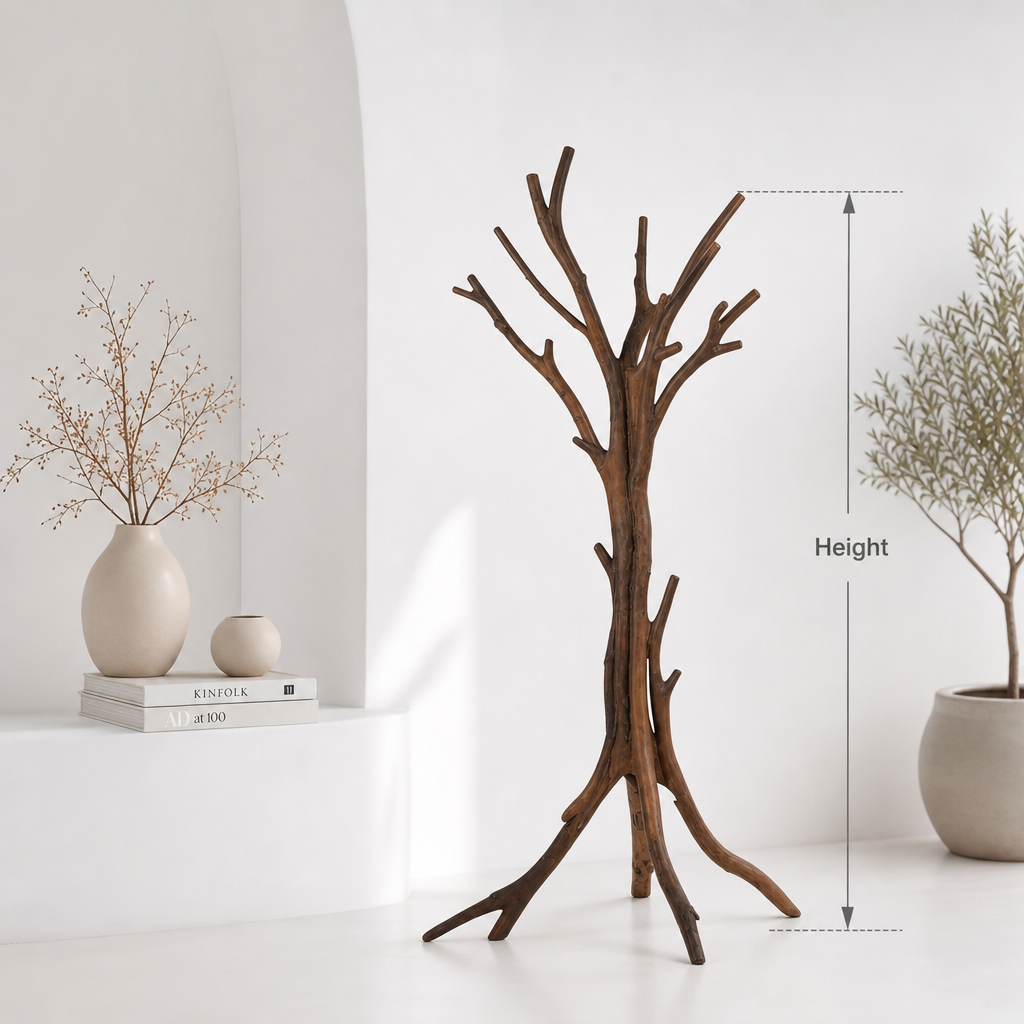 Rustic solid wood standing tree branch coat rack hanger for home decor