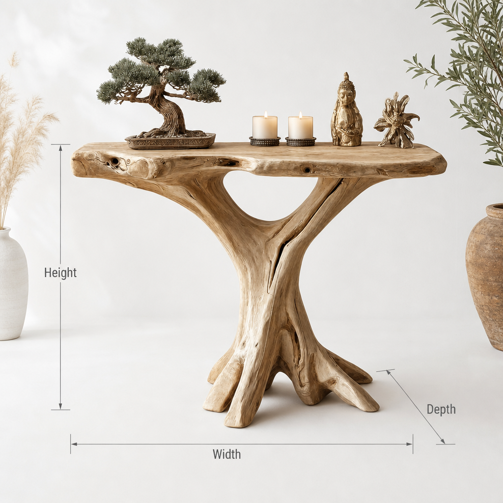 Rustic Tree Root Console Table – Handmade Live Edge Hallway Table for Cabin & Farmhouse