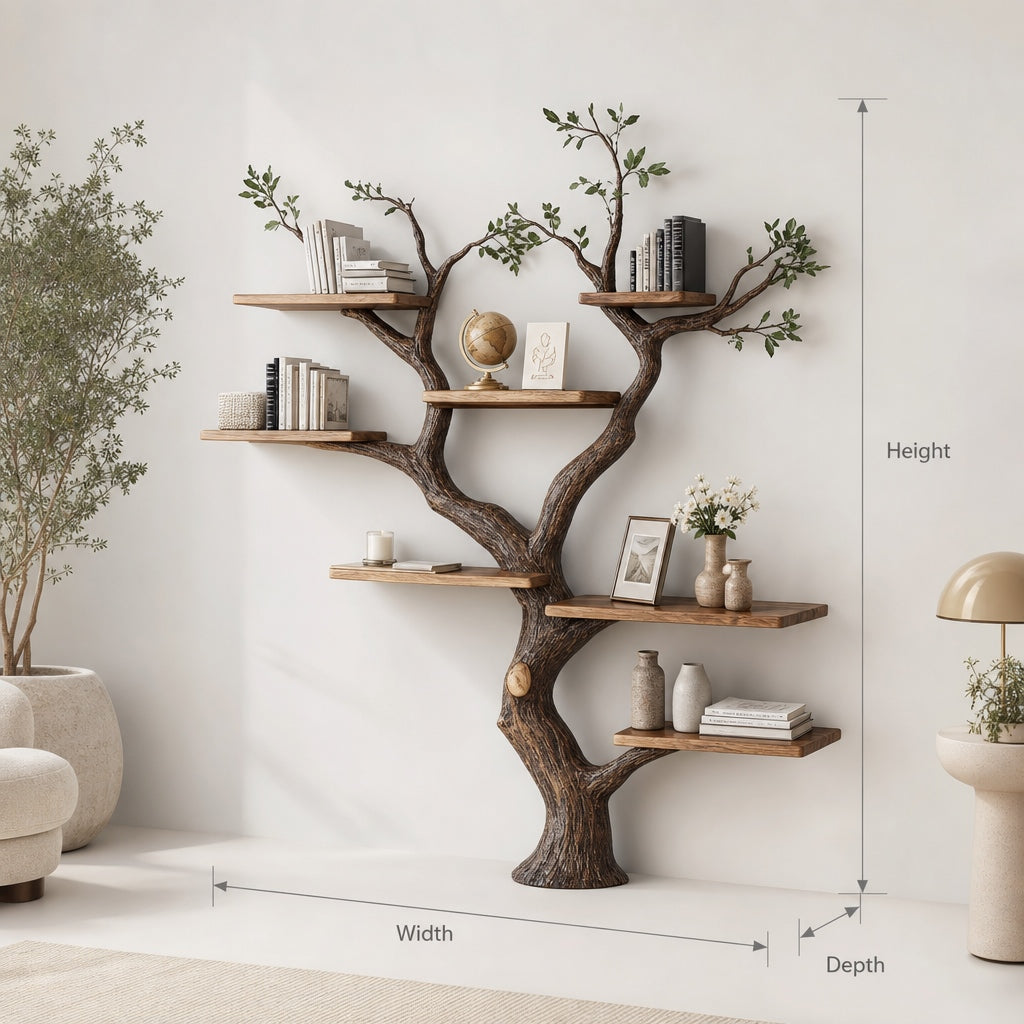 Rustic Tree Shaped Bookshelf – Nature Inspired Wooden Wall Bookcase