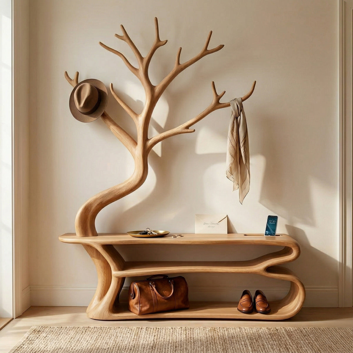 Rustic Tree coat Rack Bedroom Closet Organizer Storage