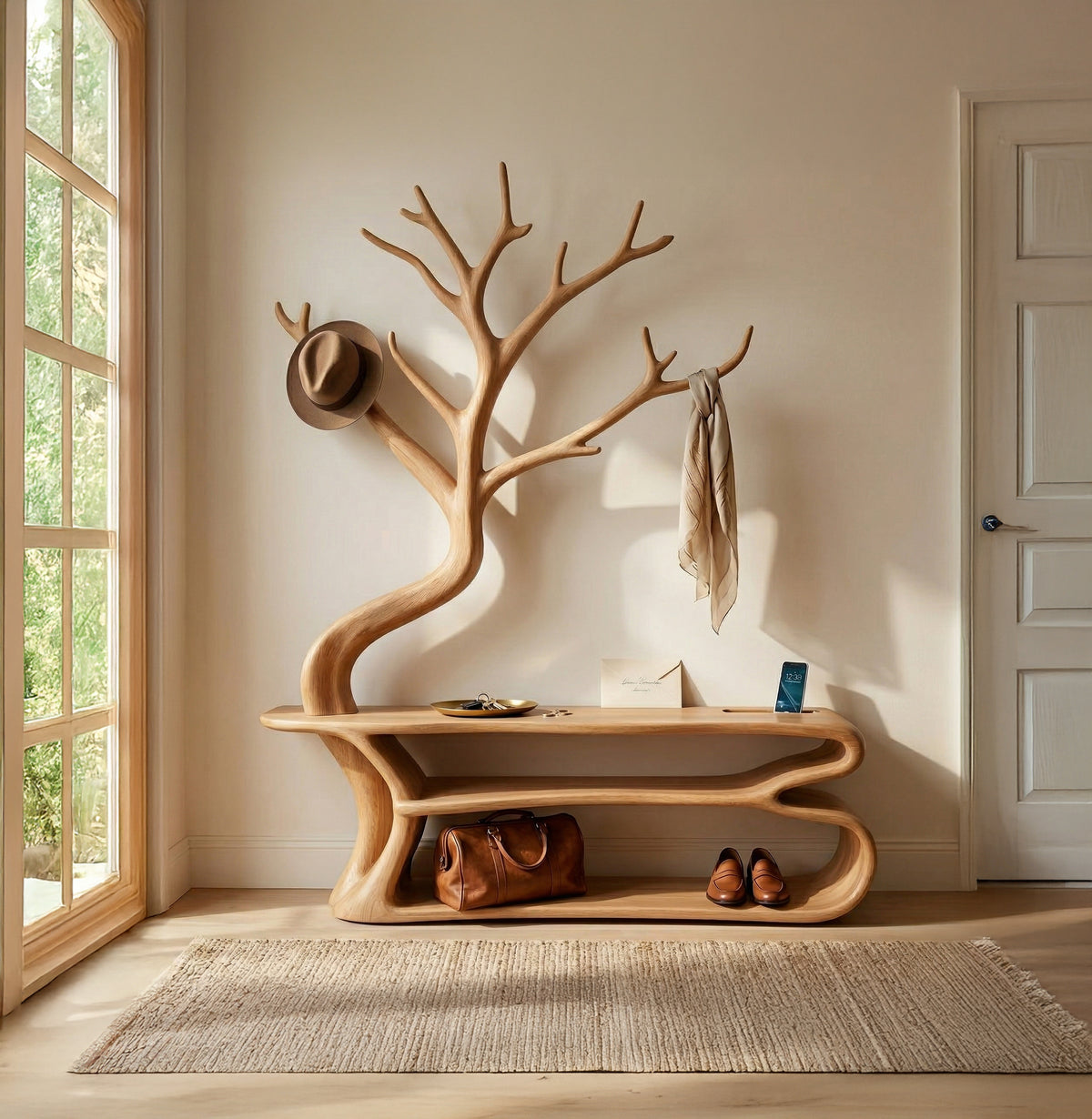 Rustic Tree coat Rack Bedroom Closet Organizer Storage