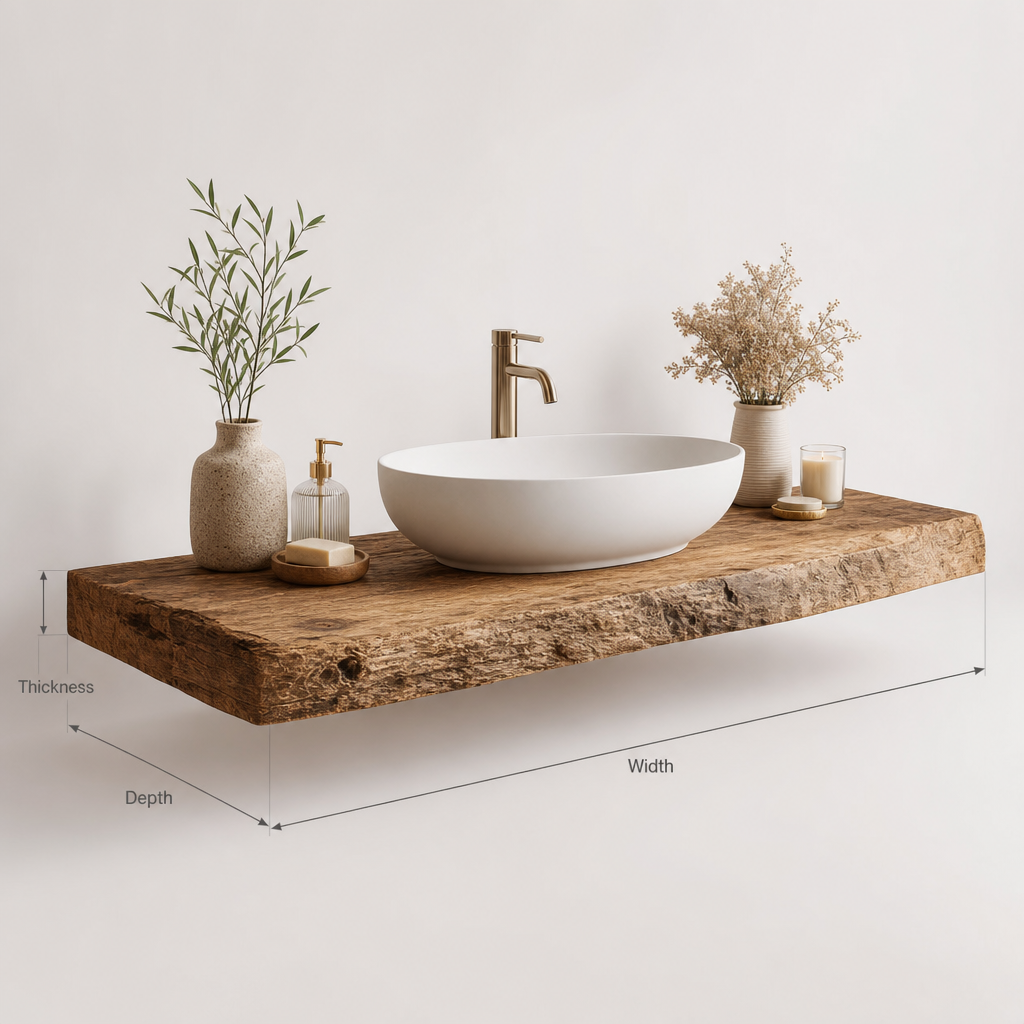 Rustic Vanity Corner Shelf – Handmade Live Edge Bathroom Shelf, Farmhouse Wall Mounted with Brackets
