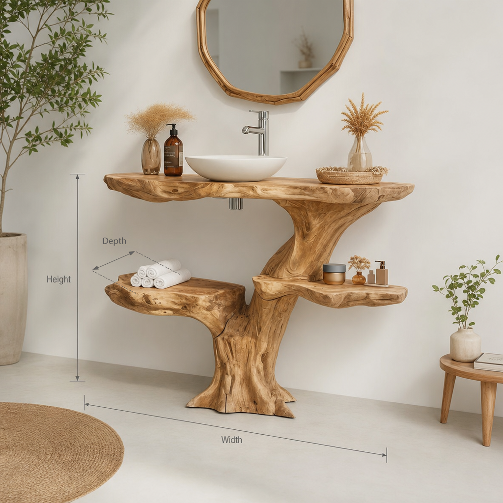 Rustic Wall Mounted Vessel Sink – Reclaimed Live Edge Wooden Bathroom Vanity