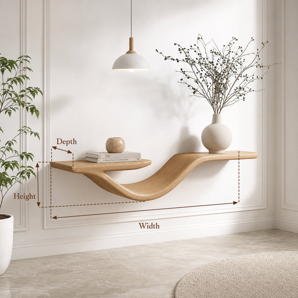 Rustic Wavy Floating Shelf Live Edge Decorative For Living Room