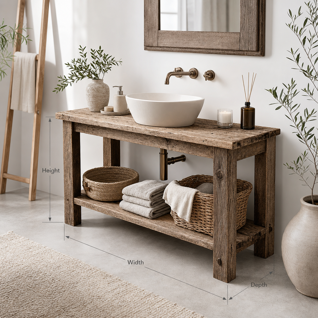 Rustic Wood Bathroom Vanity – Farmhouse Sink Console, Handmade Solid Wood