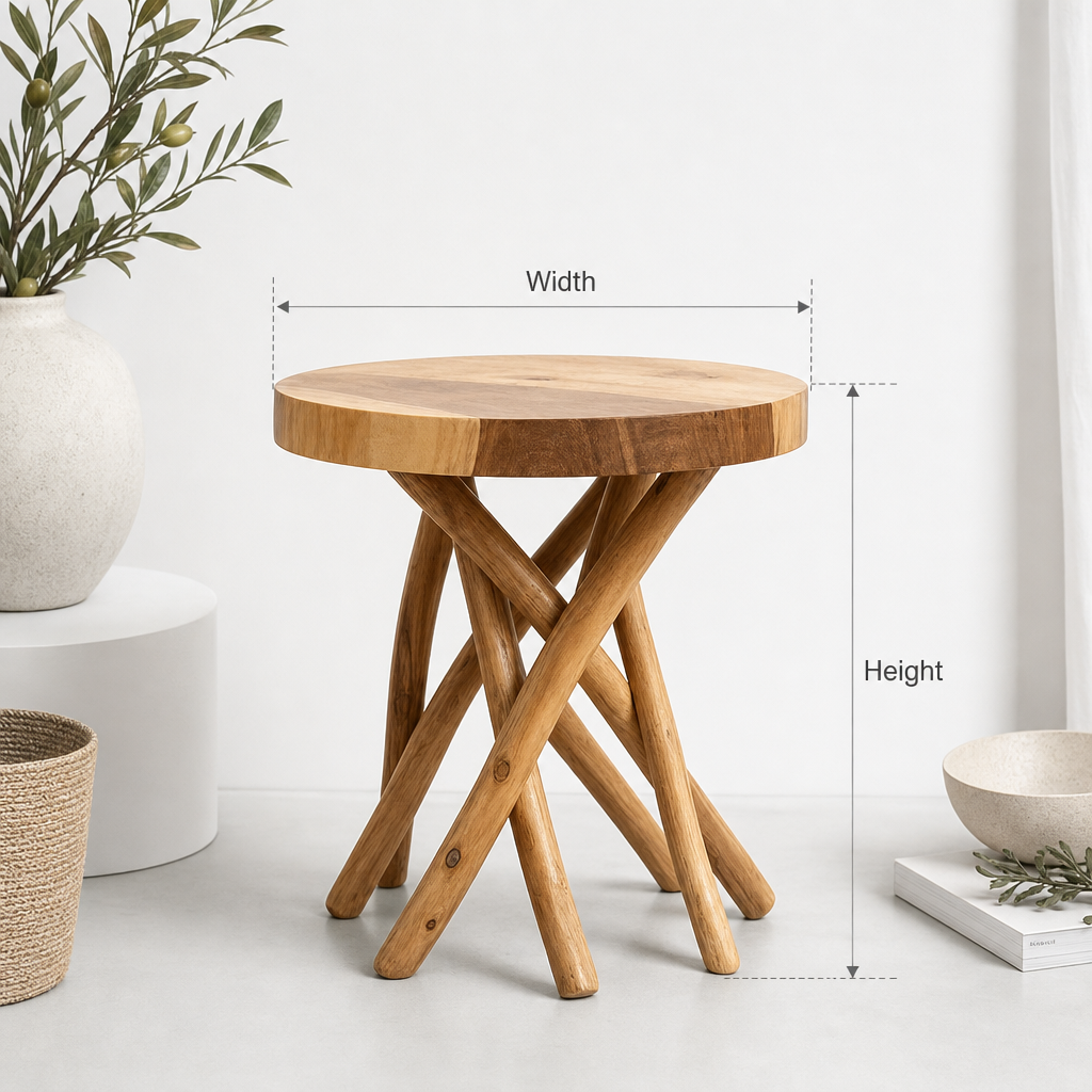 Rustic Wood End Table – Handcrafted Natural Driftwood Side Table, Boho Farmhouse Decor