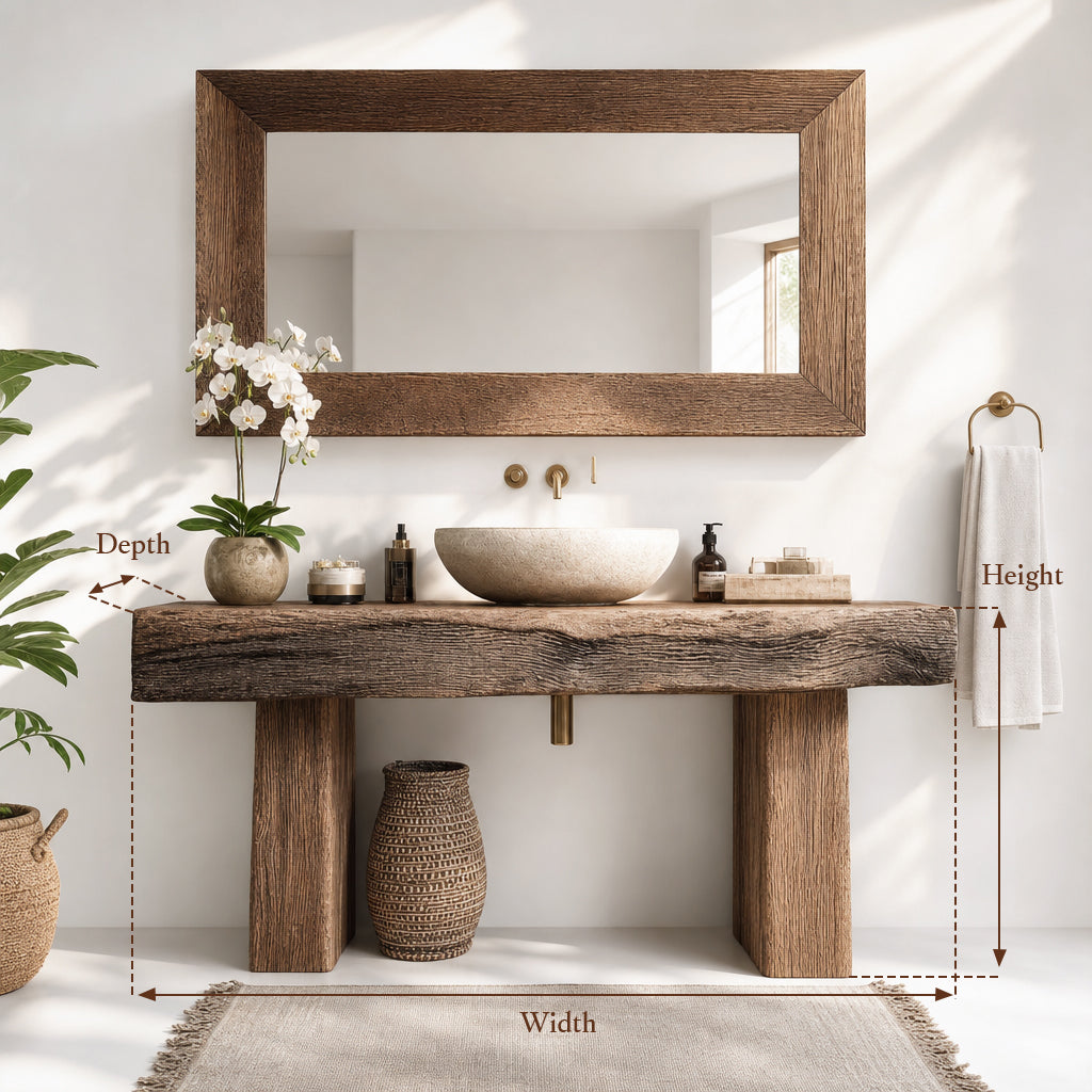 Rustic Wooden Bathroom Vanity – Custom Handmade Farmhouse Shelf with Live Edge Wood Cabinet
