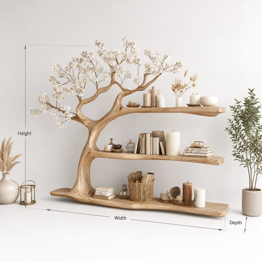 Rustic Wooden Bookcase – Handmade Tree Bookshelf, Unique Home Decor Gift