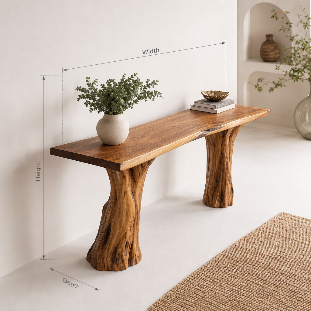 Rustic Wooden Console Table – Live Edge Solid Wood Entryway Table