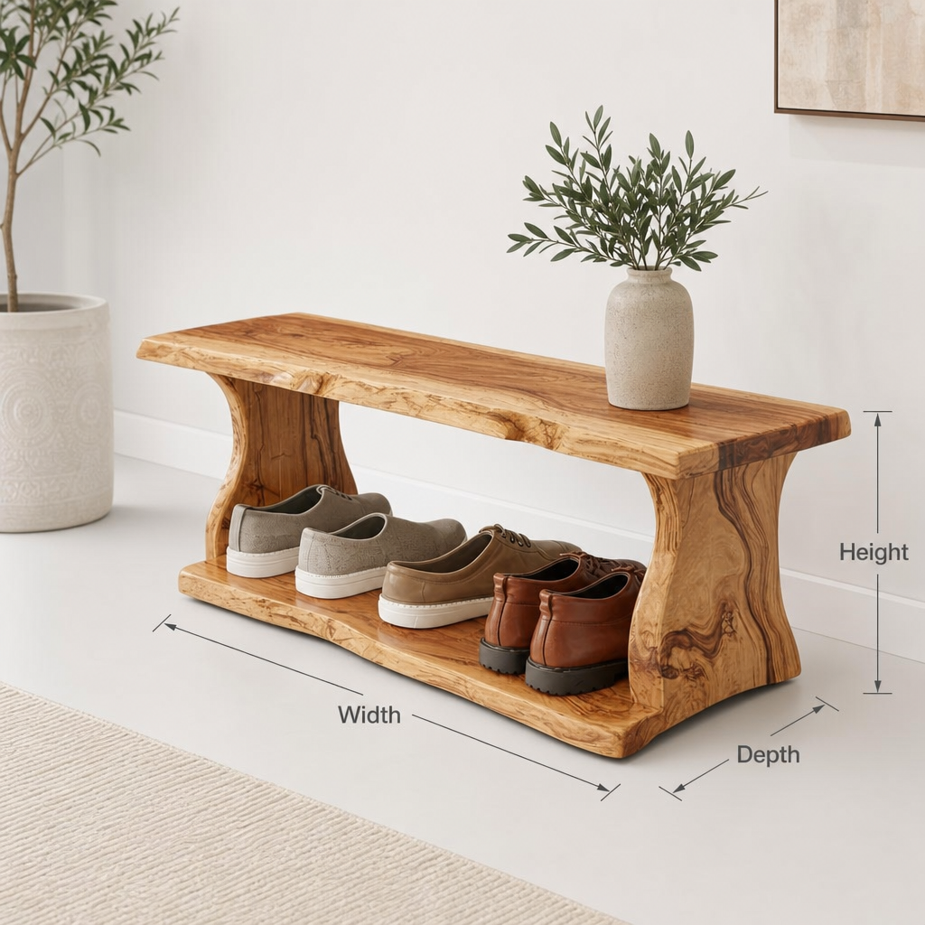 Rustic wooden shoe bench handmade solid wood entryway organizer with storage shelf