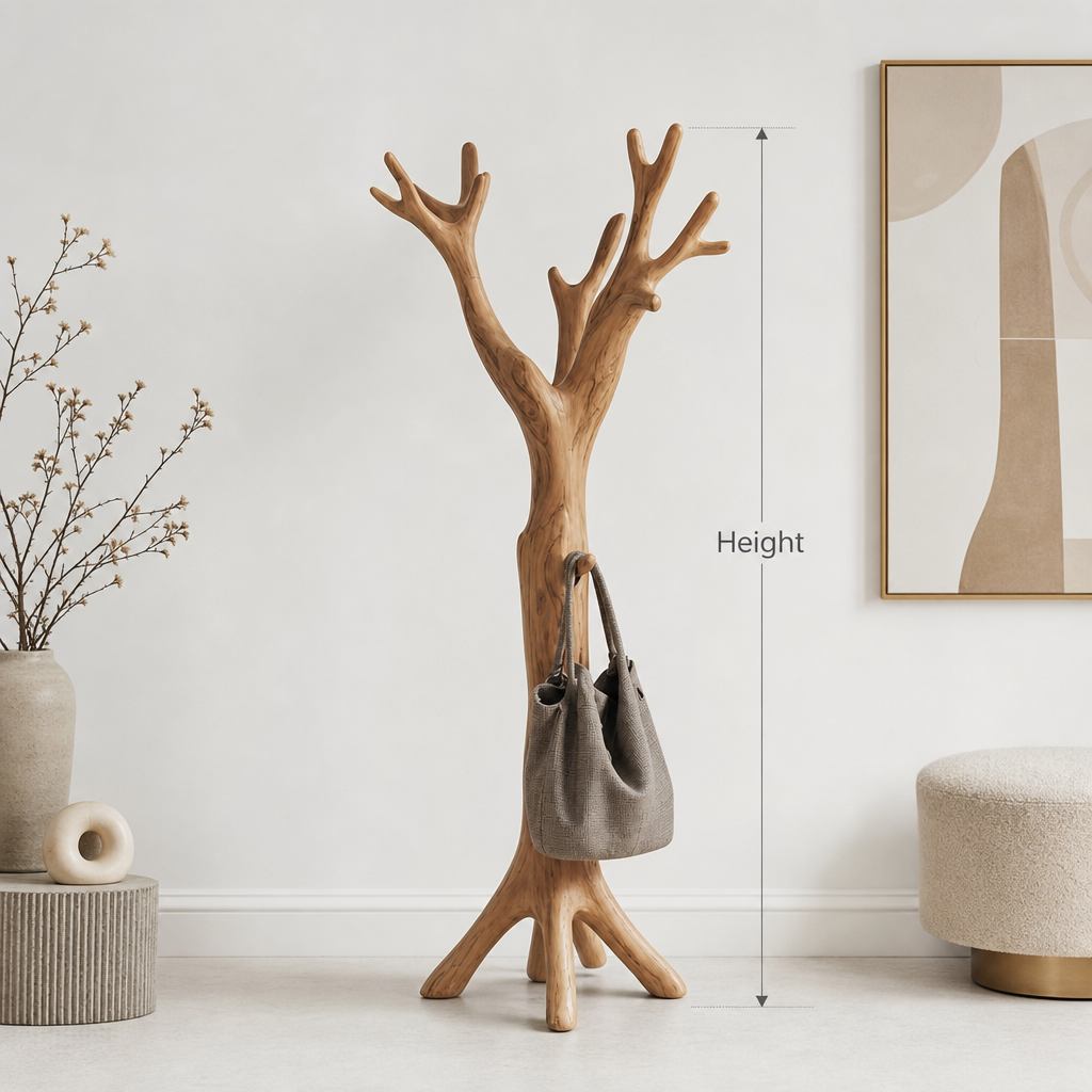 Rustic Wooden Standing Coat Rack – Handmade Tree Branch Hook Organizer