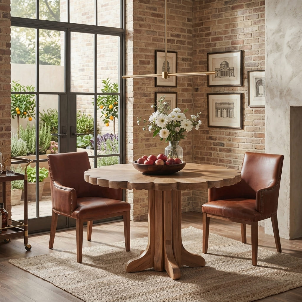 Sculptural solid wood dining table serving as a statement centerpiece in a dining area