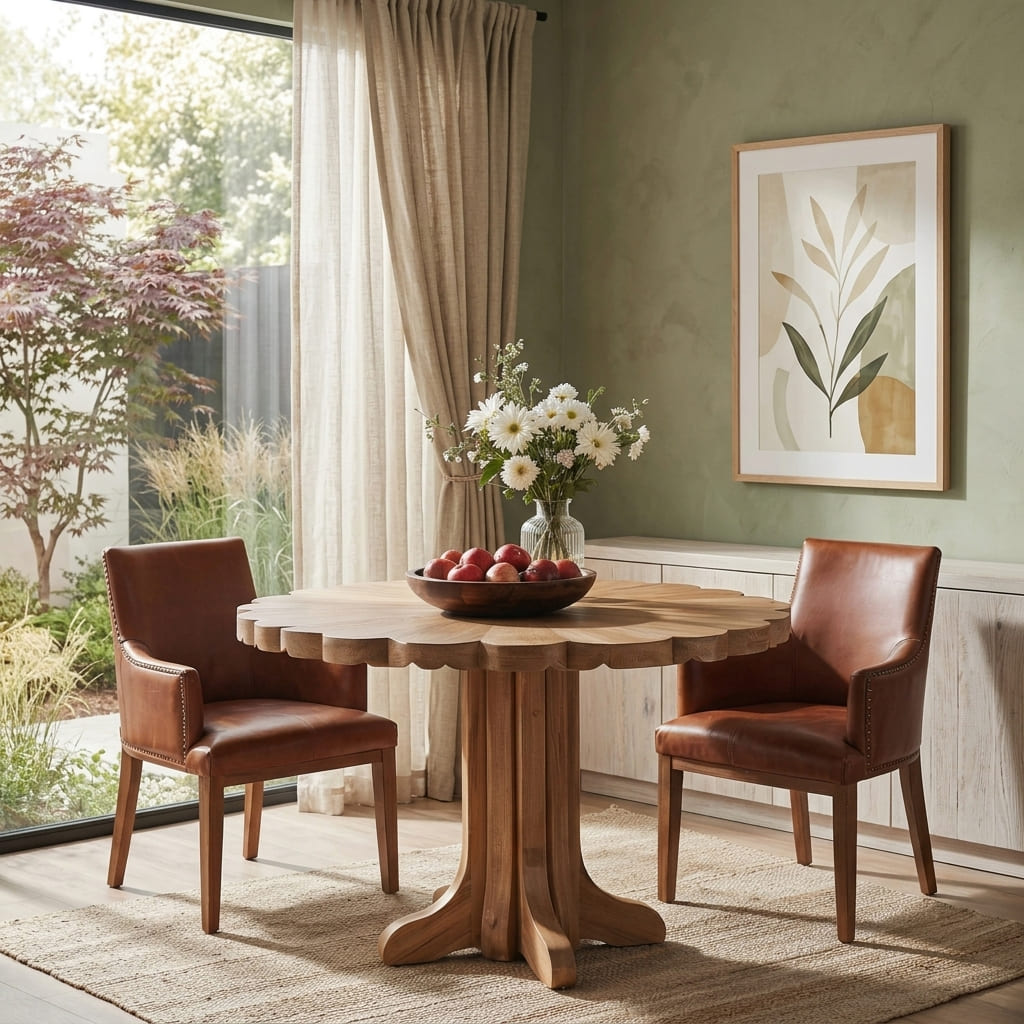Sculptural solid wood dining table serving as a statement centerpiece in a dining area
