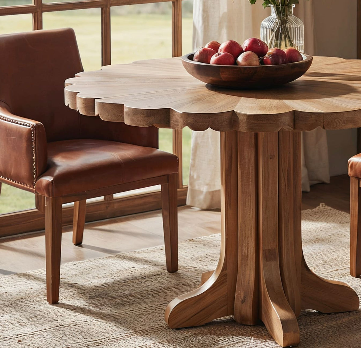 Organic dining table crafted from premium hardwood with sculptural petal-like contours