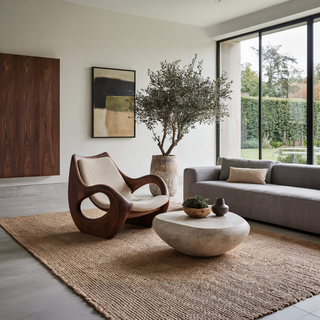 Scandinavian solid wood accent chair in a modern living room