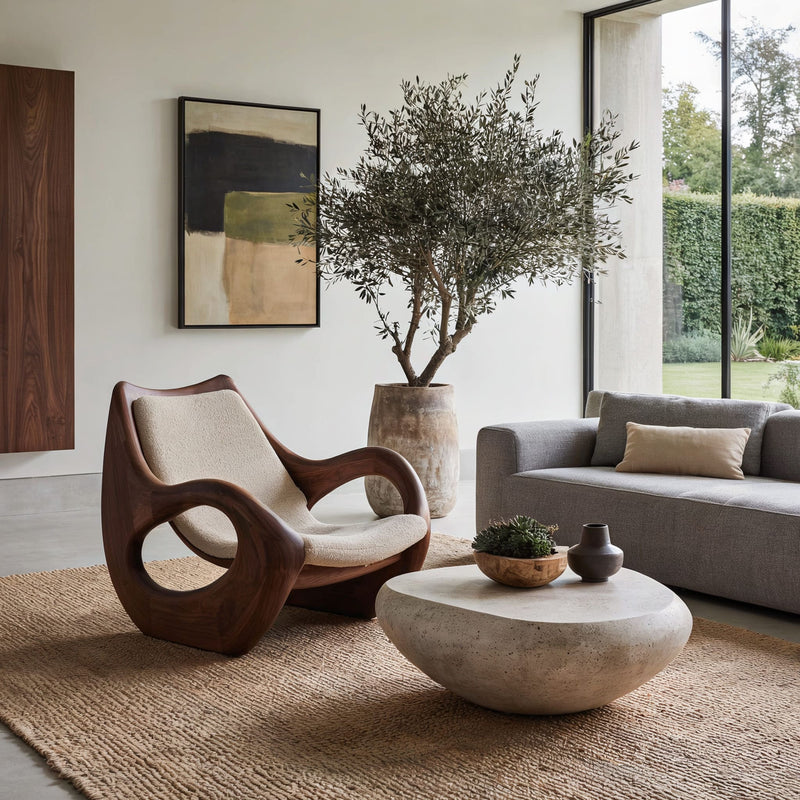 Scandinavian accent chair with curved form crafted from premium solid wood