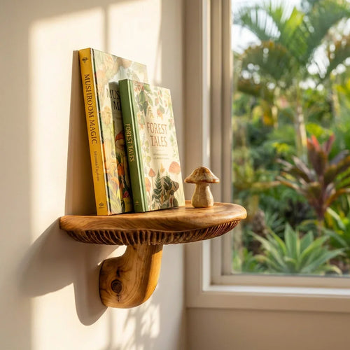 Sculpted Mushroom Floating Shelf With Carved Gill Detail