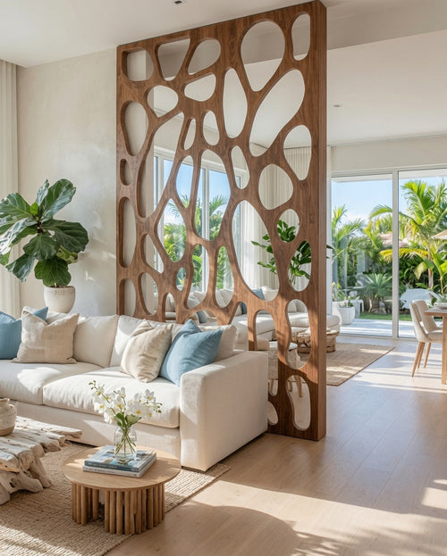 Sculptural Carved Organic Solid Wood Room Divider