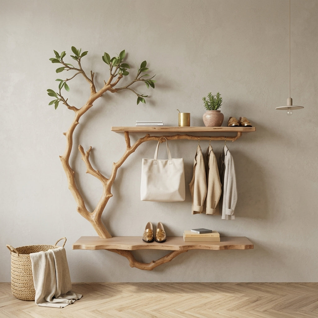 Sculptural Entryway Tree Coat Rack Organic Modern Wall Tree