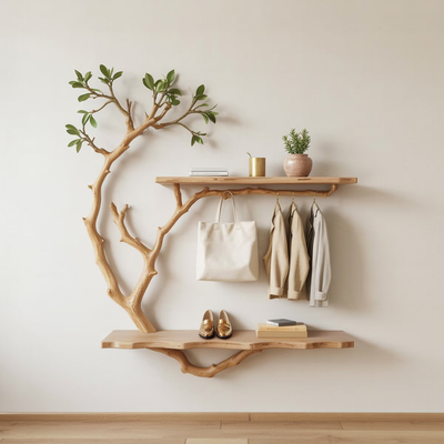 Sculptural Entryway Tree Coat Rack Organic Modern Wall Tree